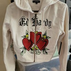 ED HARDY CROP TOP HOODIE WOMENS MEDIUM SWEATER 