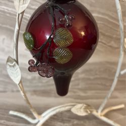 Vintage Christmas Ornament Kugel? Midwest Red Glass Hand Blown 