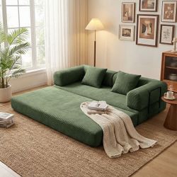 79”  Dark Green High Density Foam Injected Convertible Sleeper Sofa [NEW IN BOX] **Retails for $450