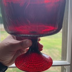 Vintage Glass- Hoosier Glass~Ruby Red Glass #4031 Tree Bark Pedestal Footed Compote~Candy Dish