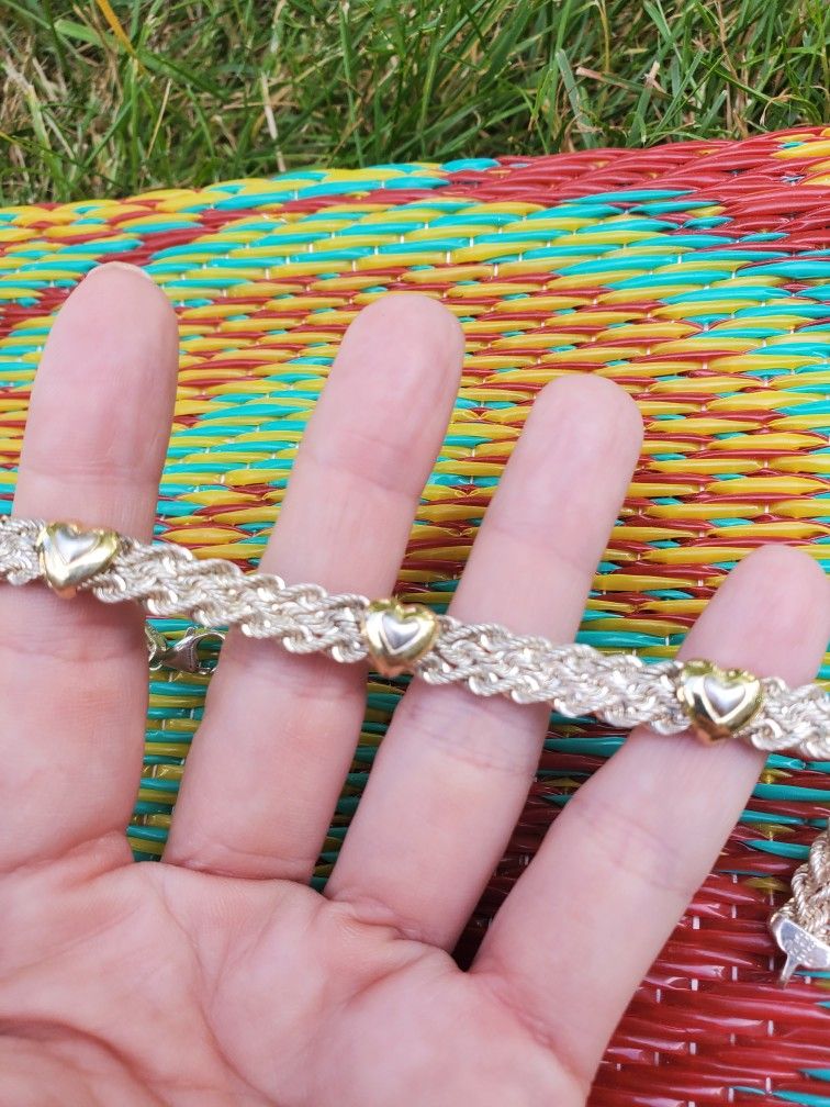 .925 Silver And 14k Gold Bracelet See Stamps.