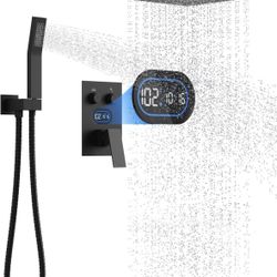 Hydro Temp Display Shower System Push Button 10” Head Handheld Black