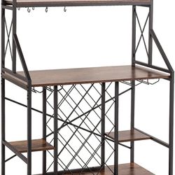 Industrial Wine Bar Cabinet, Wine Rack Table, Wine Storage Organizer Display Stand ,Vintage Brown