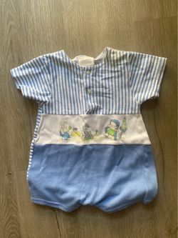 Vintage Carter's Beach Bear Romper 3-6 Months Playing In The Sand Castles Used