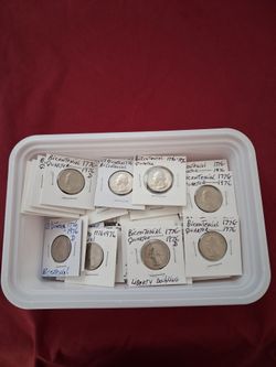 62 US QUARTERS BICENTENIAL 1776 AMERICAS BIRTHDAY.  $5.00 EACH, MINIMUM PURCHASE 5 COINS