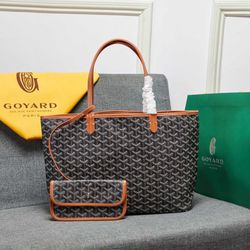 Canvas with Calfskin Trim Tote Bag in Black and Brown