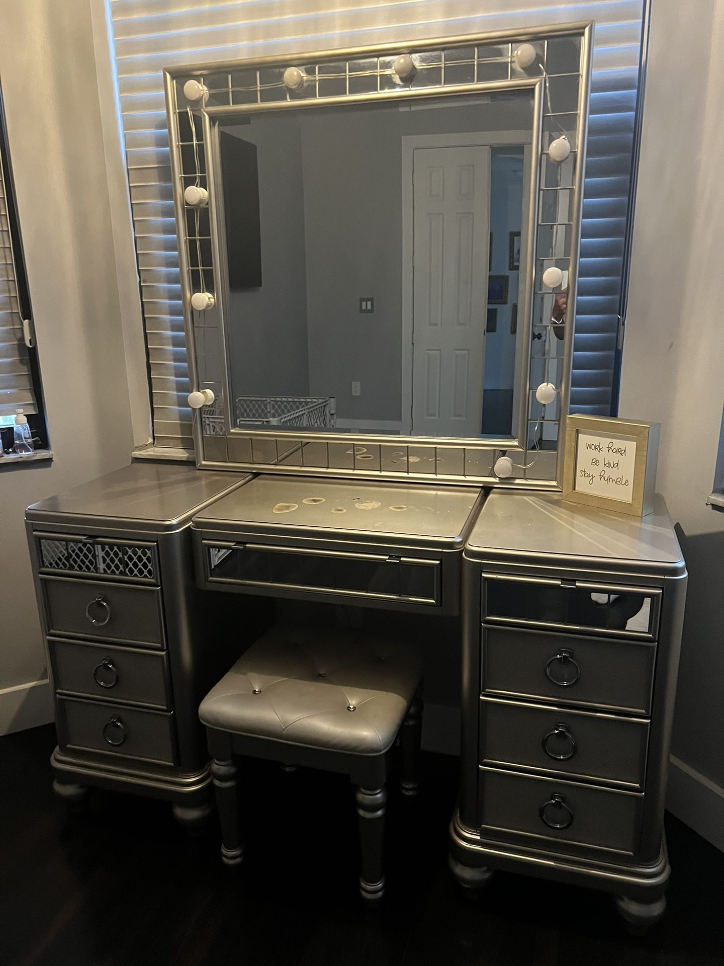 Elegant Mirror Vanity With Matching Stool $200