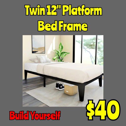 New In Box TWIN 12" Metal Platform Bed Frame: Njft