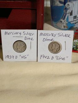 Mercury Silver Dime Lot – 1939-D VG & 1942-D Fine