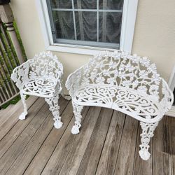 Vintage Cast Iron Garden Set Antique Grape Loveseat Bench & Chair ORIGINAL, NEVER KEPT OUTDOOR!