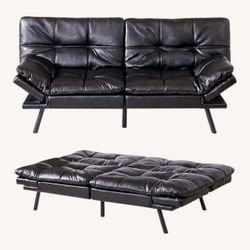Black Faux Leather Convertible Futon Sofa Bed