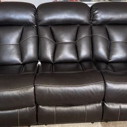Two Dark Brown Electric Recliner Leather Sofas 