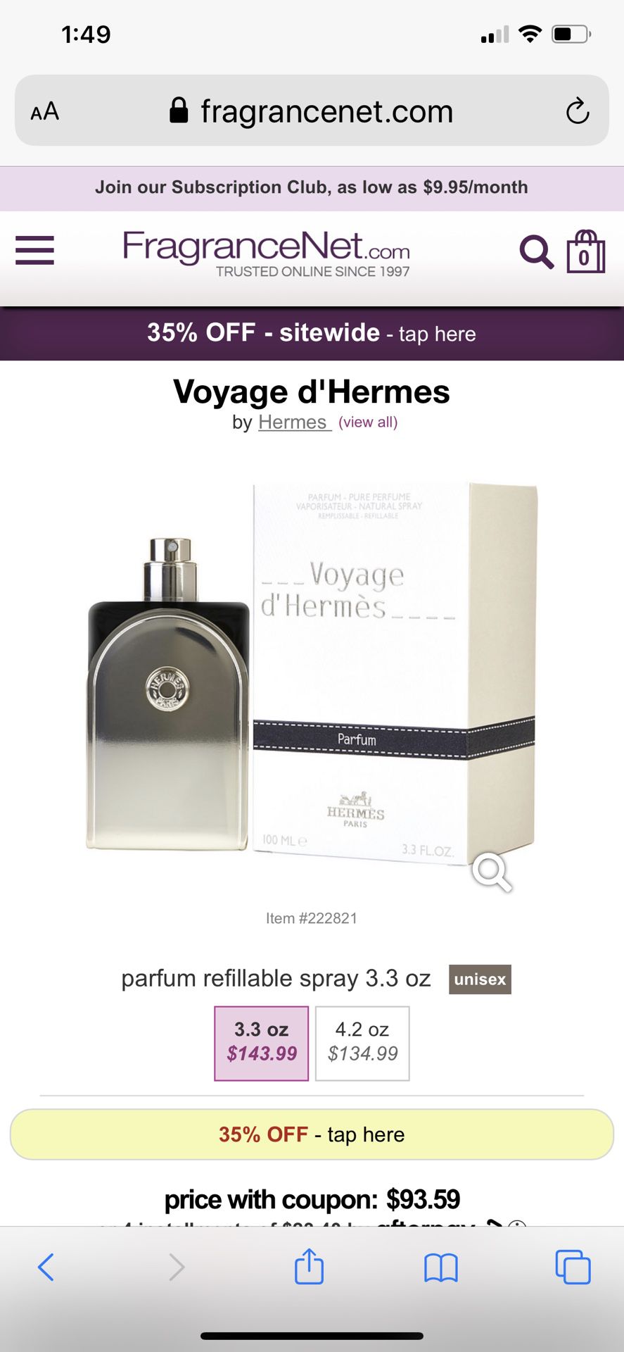 Voyage d Hermès 3.3 oz.