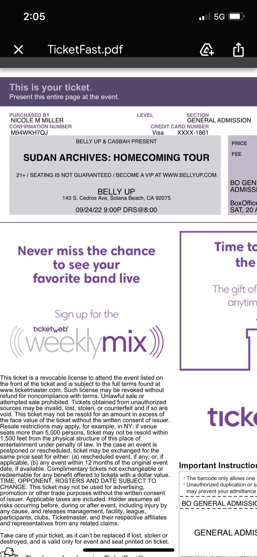 Sudan Archives @ Belly Up; Two Tickets