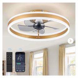 20 in. Smart Indoor Gold Flush Mount Color Changing LED Ceiling Fan with Light Kit and Remote