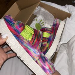 women rainbow platform ugg slides size 8W