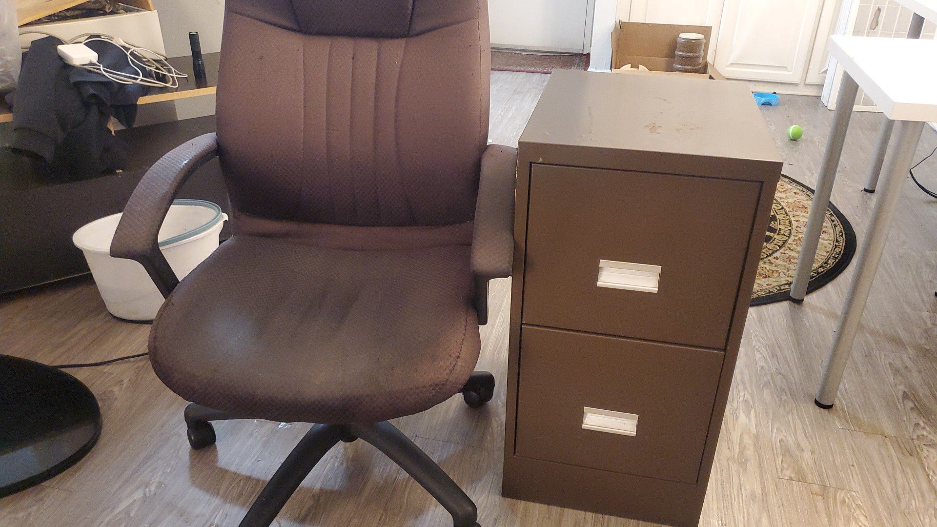filing cabinet and office chair