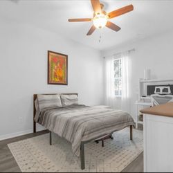 Full Size Bed Frame in Black and Espresso Dark Brown