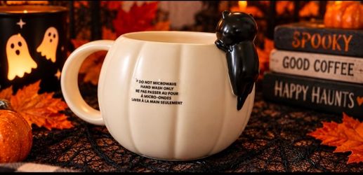 Halloween Pumpkin Mug with Black Cat