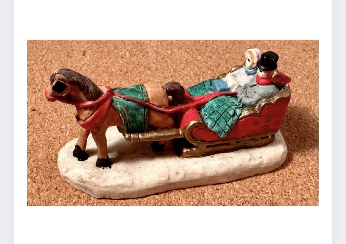Victorian Village One Horse Open Sleigh Carriage Christmas Village 1995 VTG
