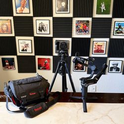Sony FX 30 Camera with Sony lens, Focus Camera Bag with camera strap, Vivitar Tripod and Zhiyun Weebill Gimbal