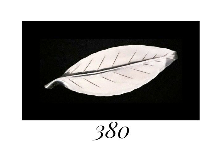2.8" x 1.1" Solid Sterling Silver Poplar Leaf Brooch, signed M Barr