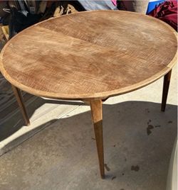 Vintage mid-century modern Rosengren Hansen Brazilian Rosewood dining room table with 3 leaves needs refinish, beautiful condition