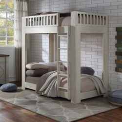 Cedro Weathered White Wood Twin over Twin Bunk Bed Frame