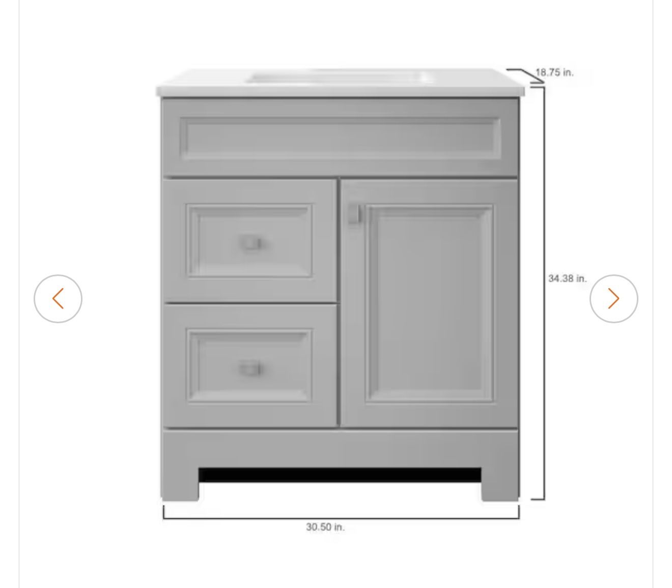 30.5 in. W x 18.75 in. D x 34.375 in. H Single Sink Bath Vanity