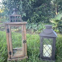 2 Wood Brown Gray Event Wedding Host Home Shower Fall Candle Lantern Decor Indoor Outdoor Christmas Holiday