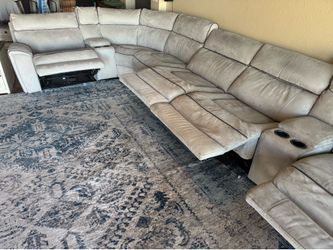 Light Gray Power Reclining Sectional with Consoles