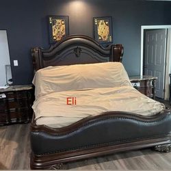 Royal Highlands Rich Cherry Upholstered Panel Bedroom Set/Bed,nightstand,dresser, Mirror//King And Queen Size// Mattress Sold Separately 