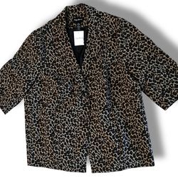 Maggie Barnes Leopard Print Blazer Womens Plus Size 1X (18-20) Jacket Button Up