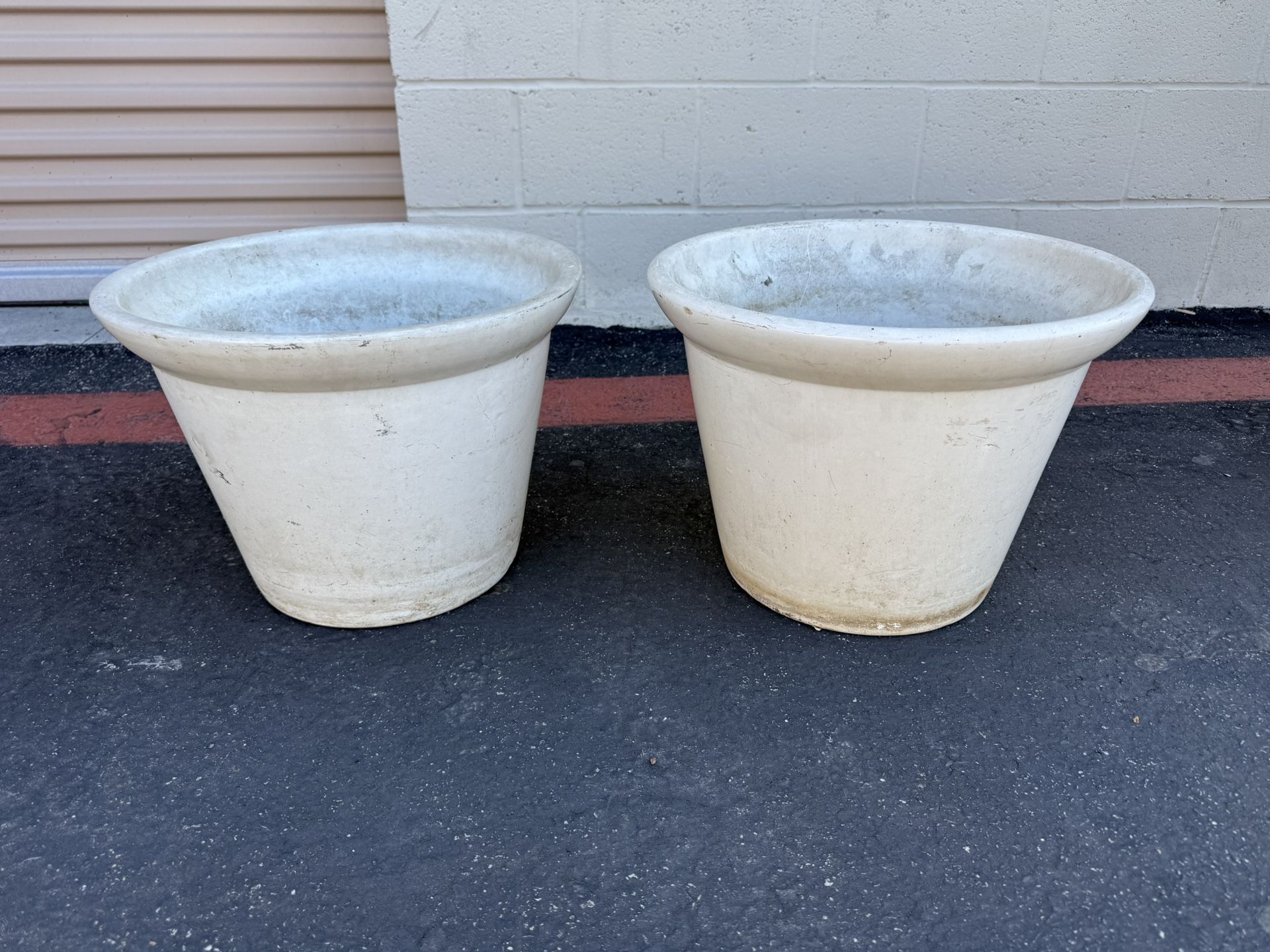 Vintage Pair of White Glazed Terra Cotta Planters