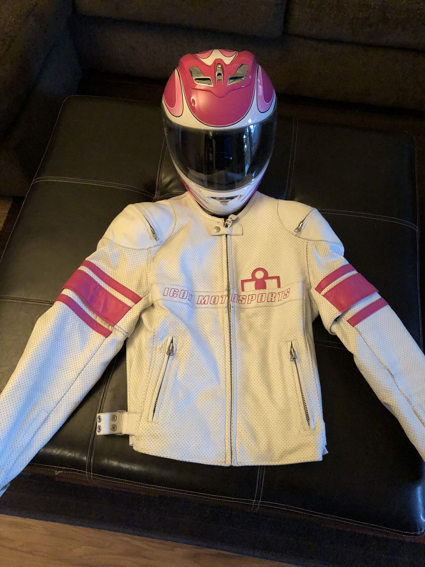 ICON LEATHER JACKET AND hICON HELMET
