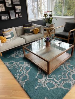 Wood Crate & Barrel Coffee Table with Glass Top