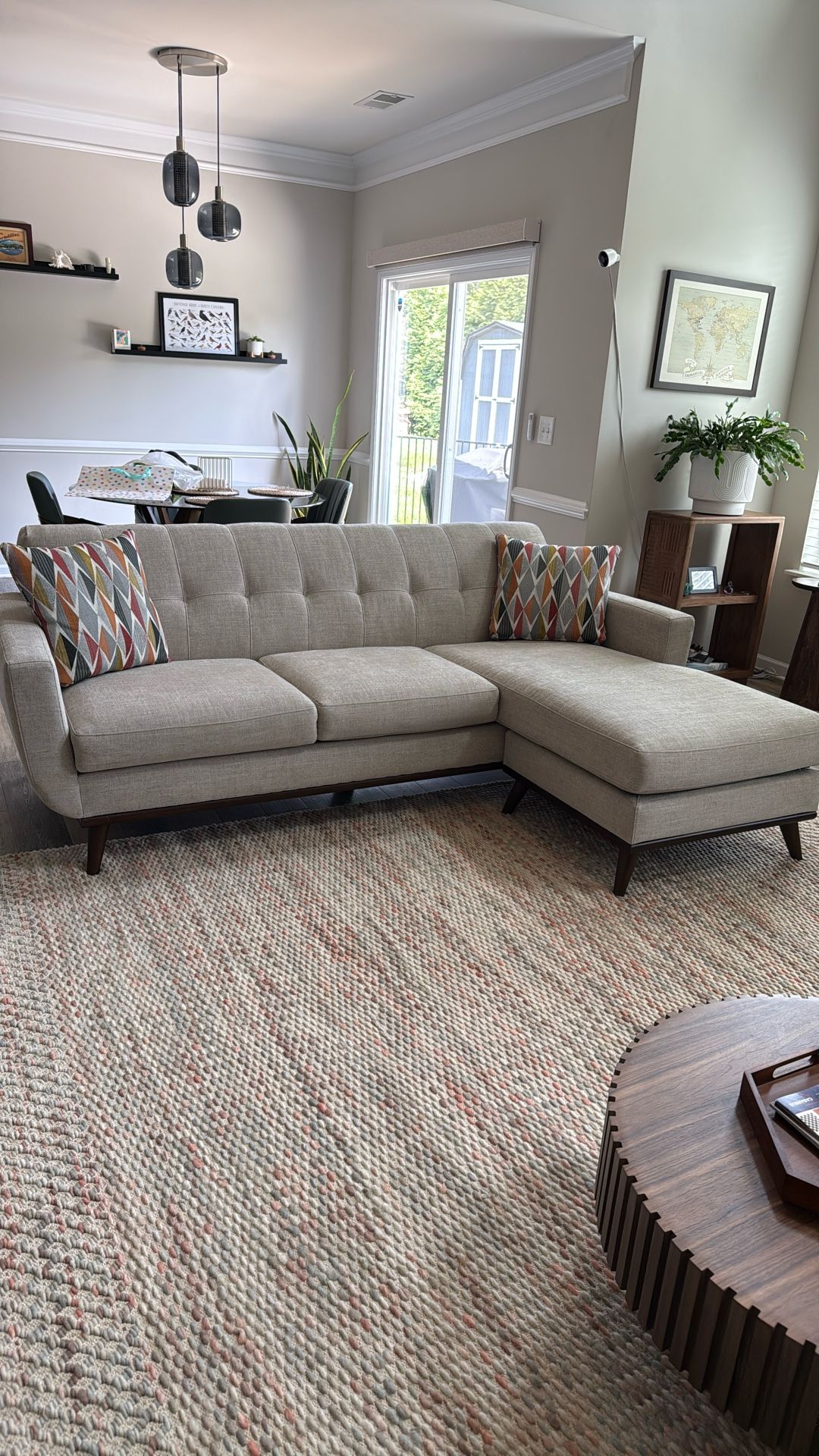 Mid Century Modern Beige Reversible Chaise Sofa