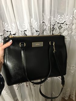 DKNY black leather tote.