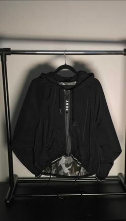DKNY Black Hooded Zip-Up Windbreaker Jacket OBO