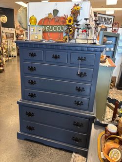 Newly Refinished Navy Highboy Dresser