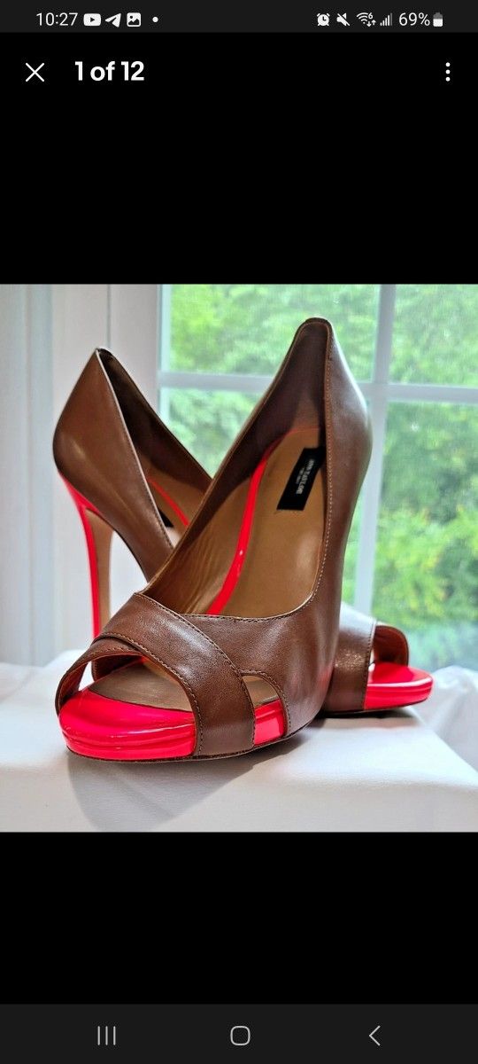Ann Taylor Women Hot pink heels on Brown five inches size US 9