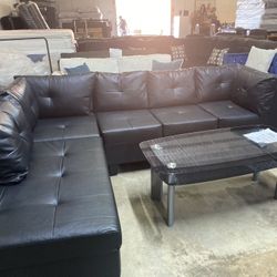 Black Leather Sectional