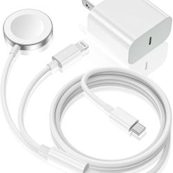 Apple Watch Charger,Upgraded 2-in-1 USB C Fast iPhone Watch Charger [Apple MFi Certified] 6FT Magnetic Charging Cable with 15W Wall Charger Block for 