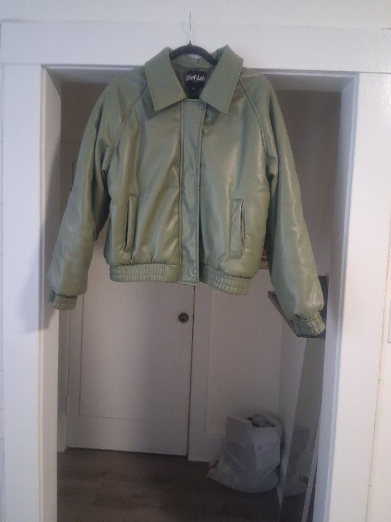 Moss Green faux Leather Jacket