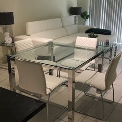 White Leather Dining Chairs (4) 