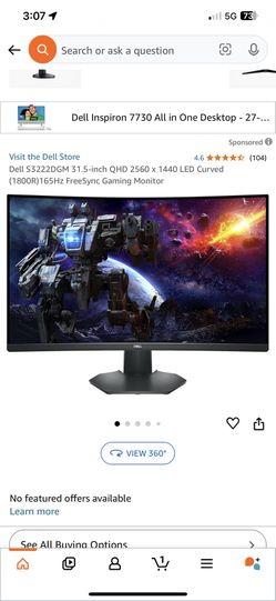 Dell 32" 165hz Curved Gaming Monitor