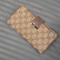 Gucci GG Canvas Brown Long Trifold Wallet
