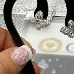 1 Carat Full Moissanite Butterfly Gra Certified Stud Earrings 925 Sterling Silver 18k White Gold Plated Earrings 