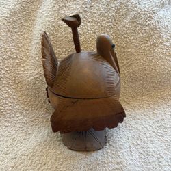 Carved wooden bird trinket box