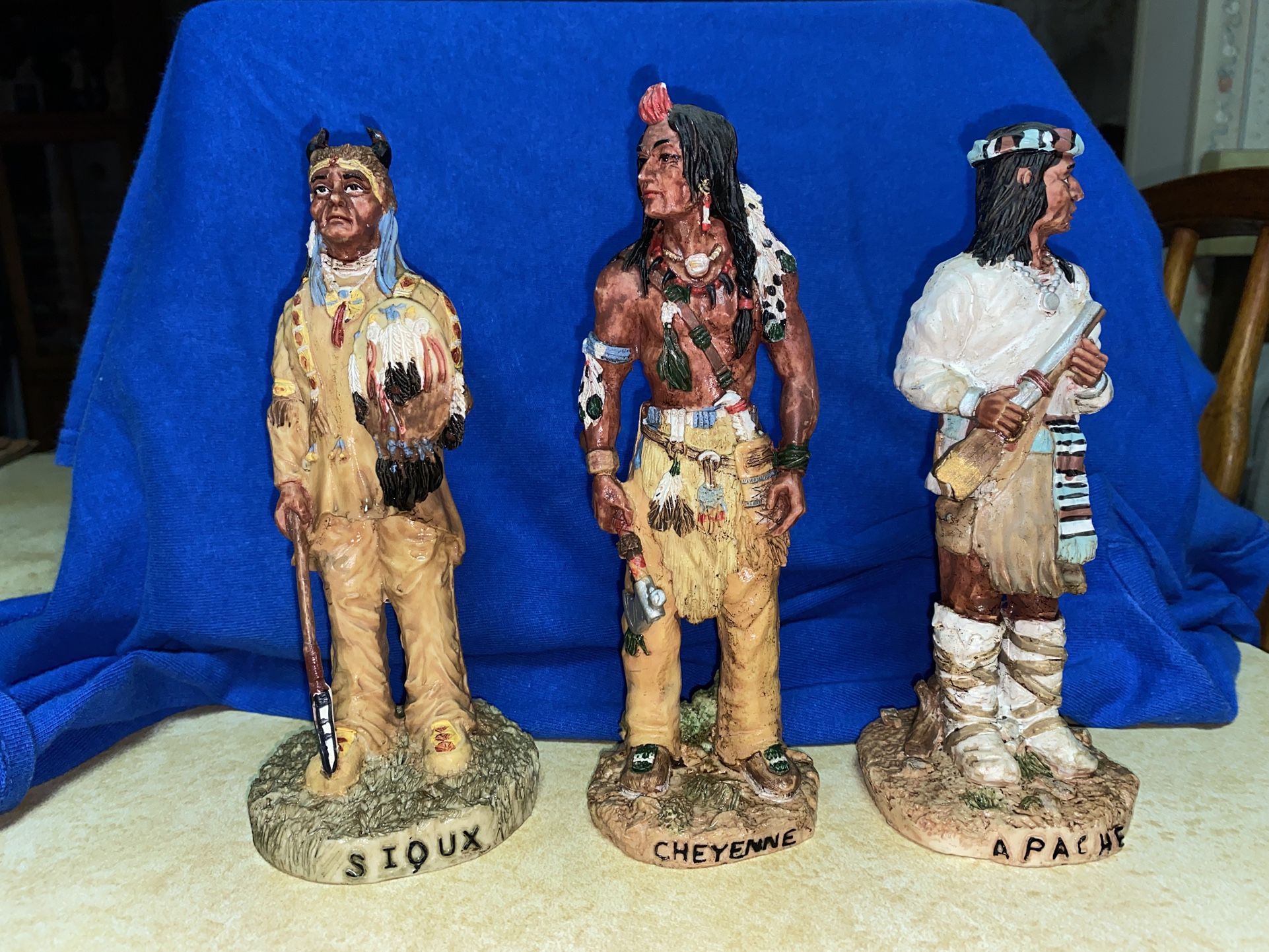 Set Of 3 7” Apache Sioux & Cheyenne Indian Figurines Imported From Greece  